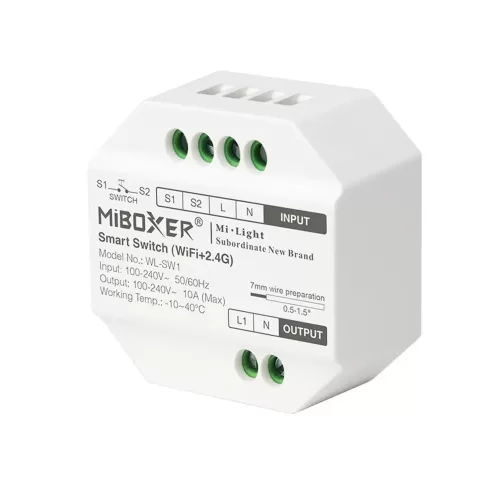 Miboxer, Protingas perjungiklis 100-240VAC 10A WiFi/2.4G/Spaudimo mygtukas WL-SW1