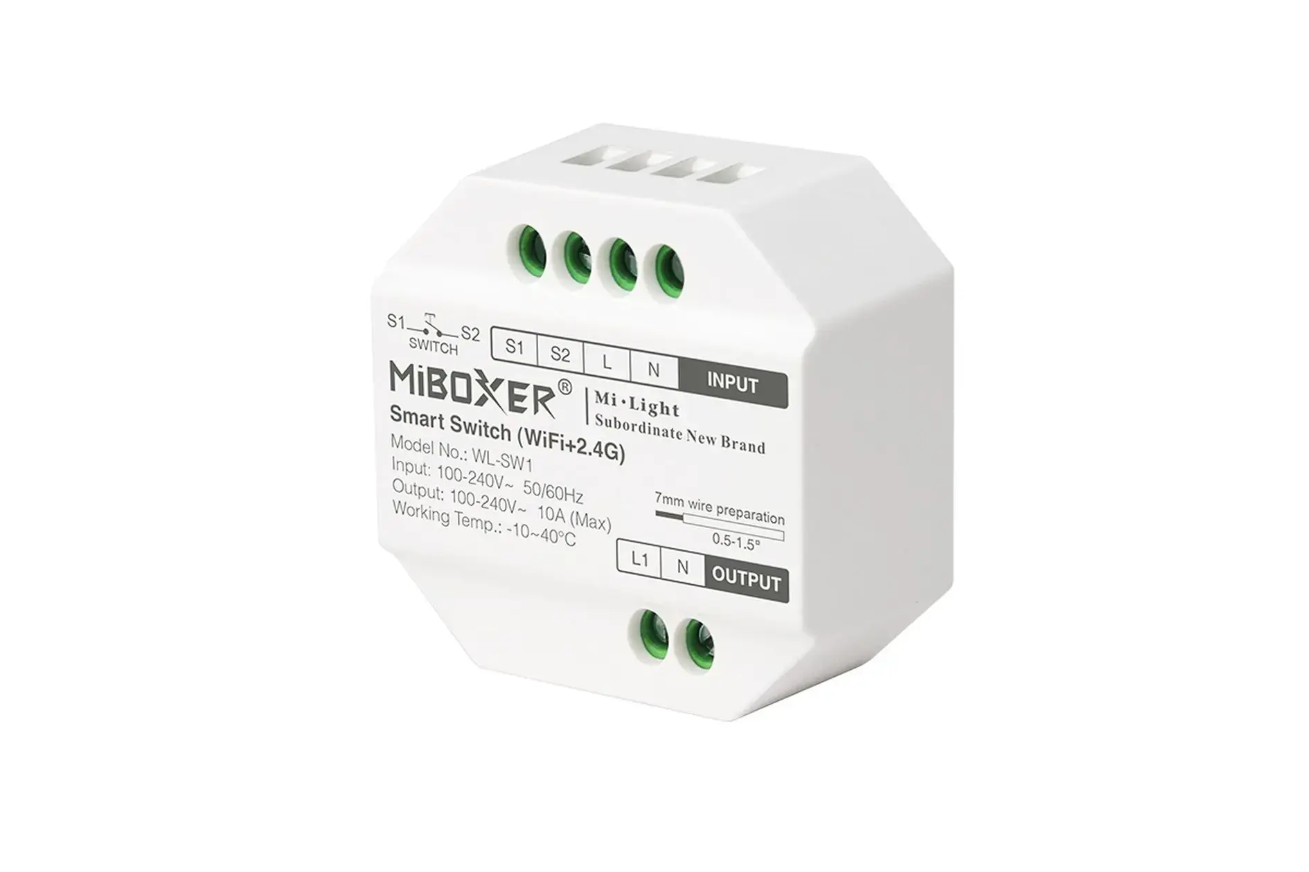 WL-SW1 Miboxer, Protingas perjungiklis 100-240VAC 10A WiFi/2.4G/Spaudimo mygtukas WL-SW1
