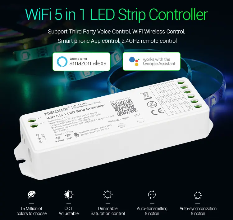 WL5-01 Miboxer, LED kontroleris WiFi RGB+CCT 12-24VDC 5 in 1 WL5