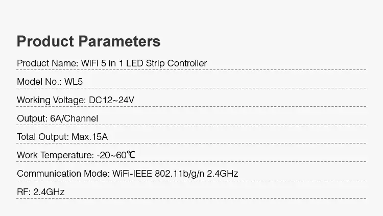WL5-02 Miboxer, LED kontroleris WiFi RGB+CCT 12-24VDC 5 in 1 WL5