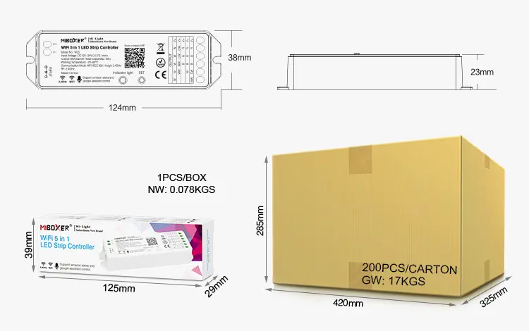 WL5-03 Miboxer, LED kontroleris WiFi RGB+CCT 12-24VDC 5 in 1 WL5