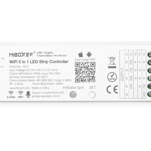 Miboxer, LED kontroleris WiFi RGB+CCT 12-24VDC 5 in 1 WL5