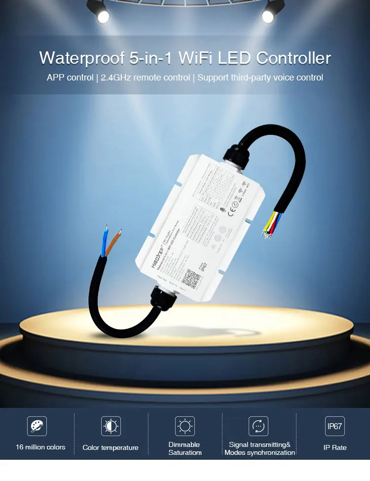 WL5-WP-01 Miboxer, Vandeniui atsparus LED valdiklis WiFi RGB+CCT 12-48VDC 5in1 WL5-WP