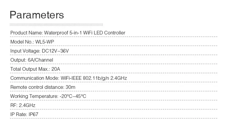 WL5-WP-02 Miboxer, Vandeniui atsparus LED valdiklis WiFi RGB+CCT 12-48VDC 5in1 WL5-WP