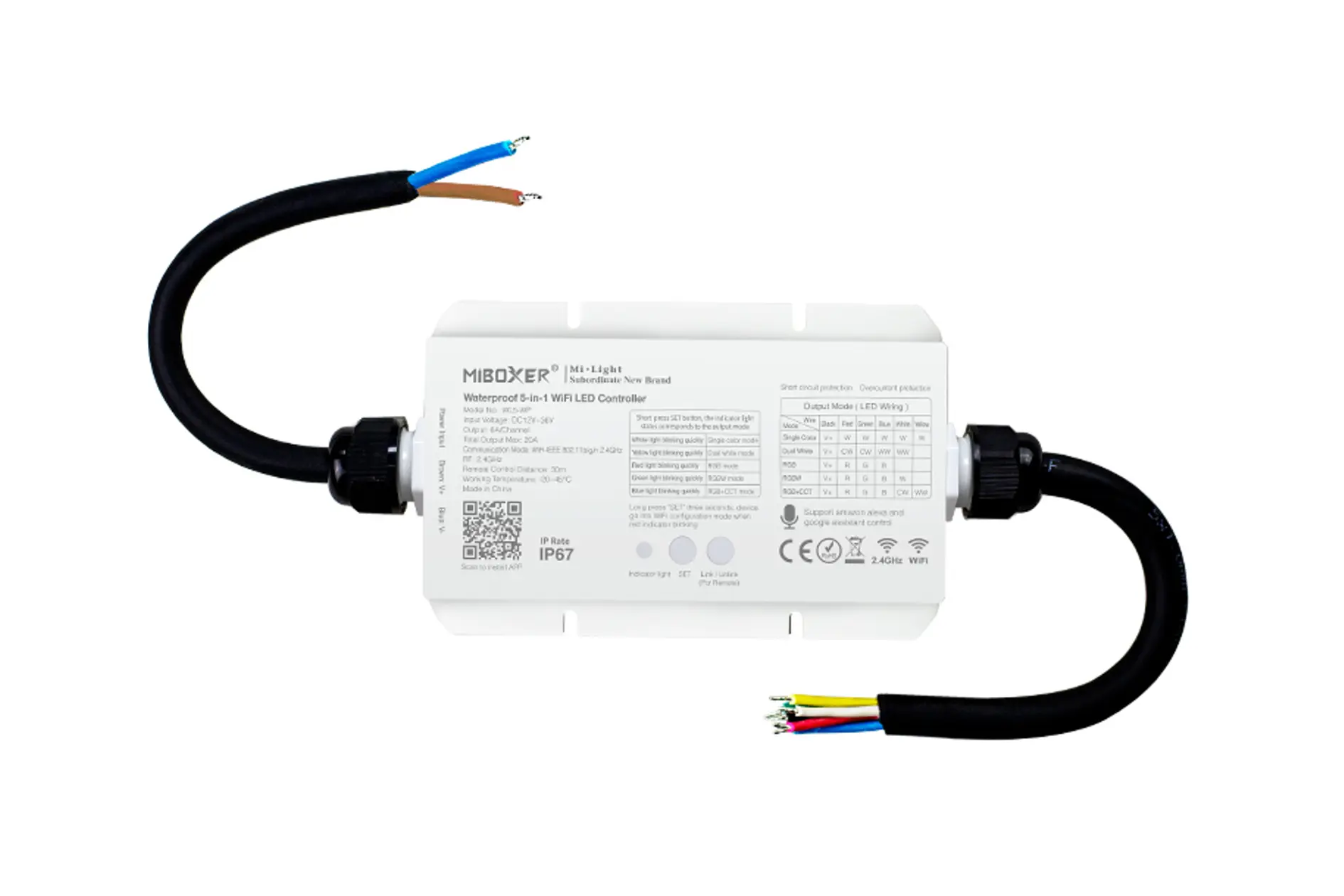 WL5-WP Miboxer, Vandeniui atsparus LED valdiklis WiFi RGB+CCT 12-48VDC 5in1 WL5-WP