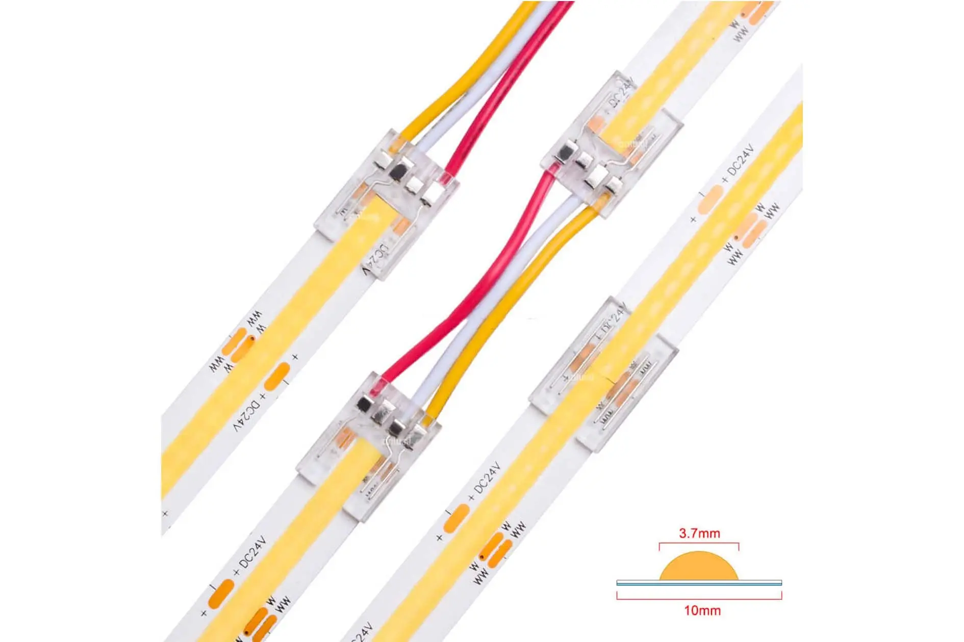 ZBCI-10 LED jungtys su laidais, Jungtis 10mm LED juostai COB - kampinė juosta prie juostos, 2 kontaktų jungtis (FS-AP011-2-10L-ZBCI)