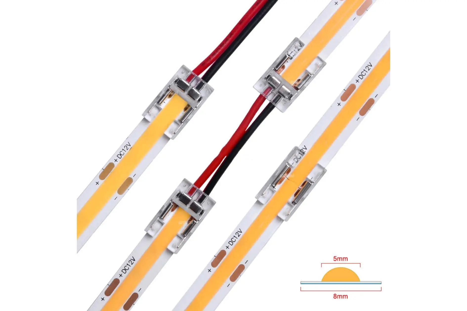 ZBCI-8 LED jungtys su laidais, Jungtis 8mm LED juostai 2 kontaktų SMD/COB 15cm 0.5mm2 20AWG (FS-AP011-2-8BXB-ZBCI)