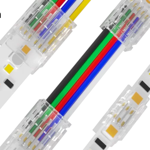 LED jungtys su laidais, Jungtis 10mm LED juostai - juosta prie maitinimo, 4 kontaktų jungtis (FS-AP011-C-4-10BW-ZMM)
