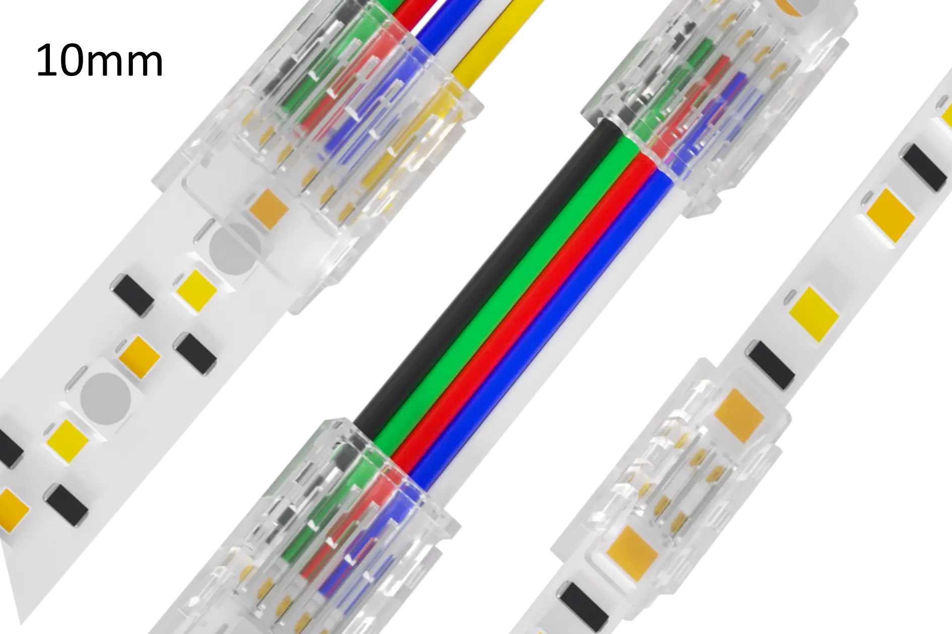 ZMM-10 LED jungtys su laidais, Jungtis 10mm LED juostai - juosta prie maitinimo, 4 kontaktų jungtis (FS-AP011-C-4-10BW-ZMM)