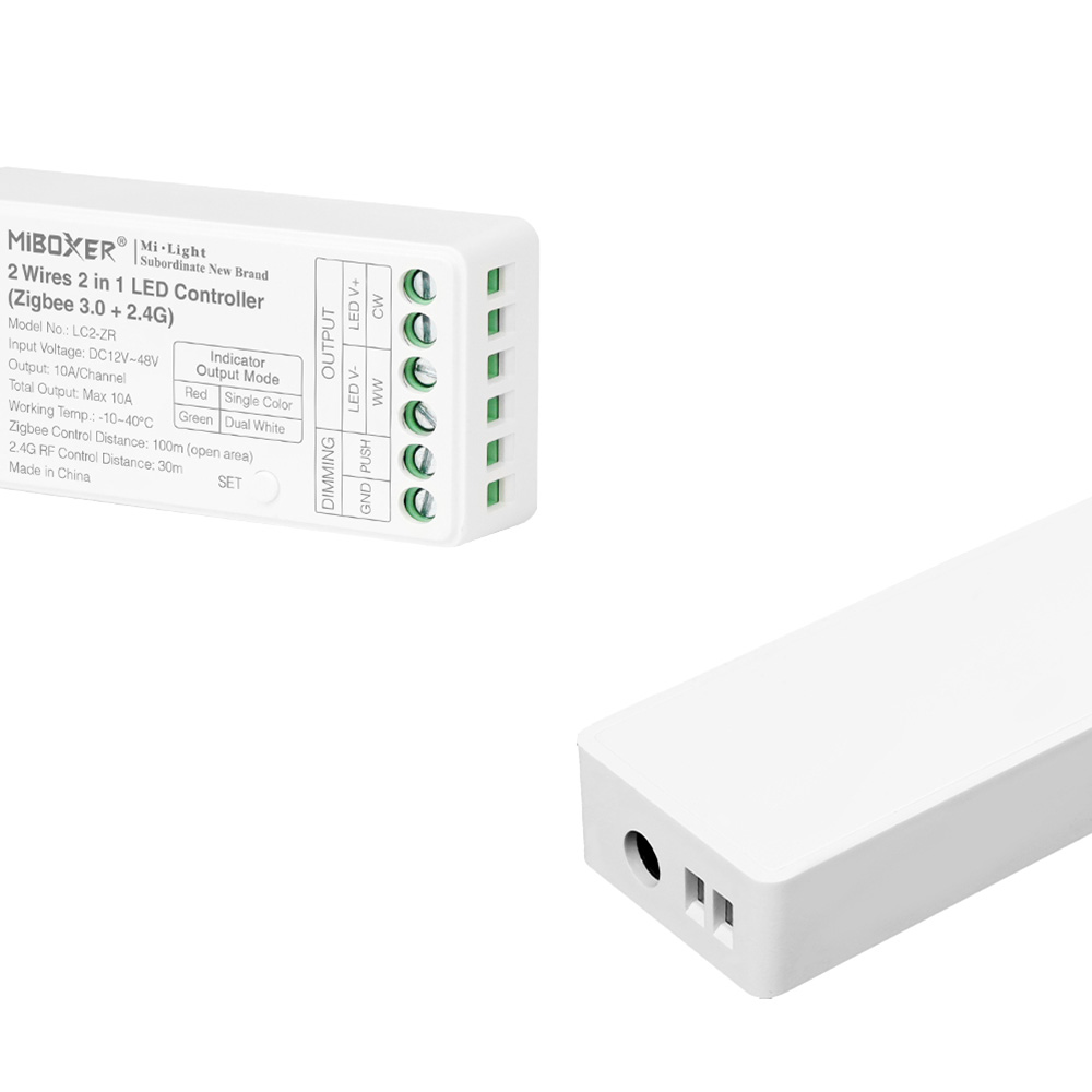 a3-40 Miboxer, 2in1 MONO/CCT 2 laidų LED valdiklis 12V-48VDC 10A LC2-ZR Zigbee 3.0