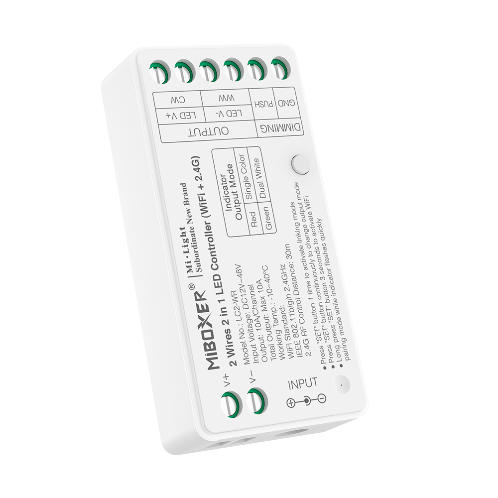 lc2wr2 Miboxer, 2in1 MONO/CCT 2 laidų LED valdiklis 12V-48VDC 10A LC2-WR WiFi