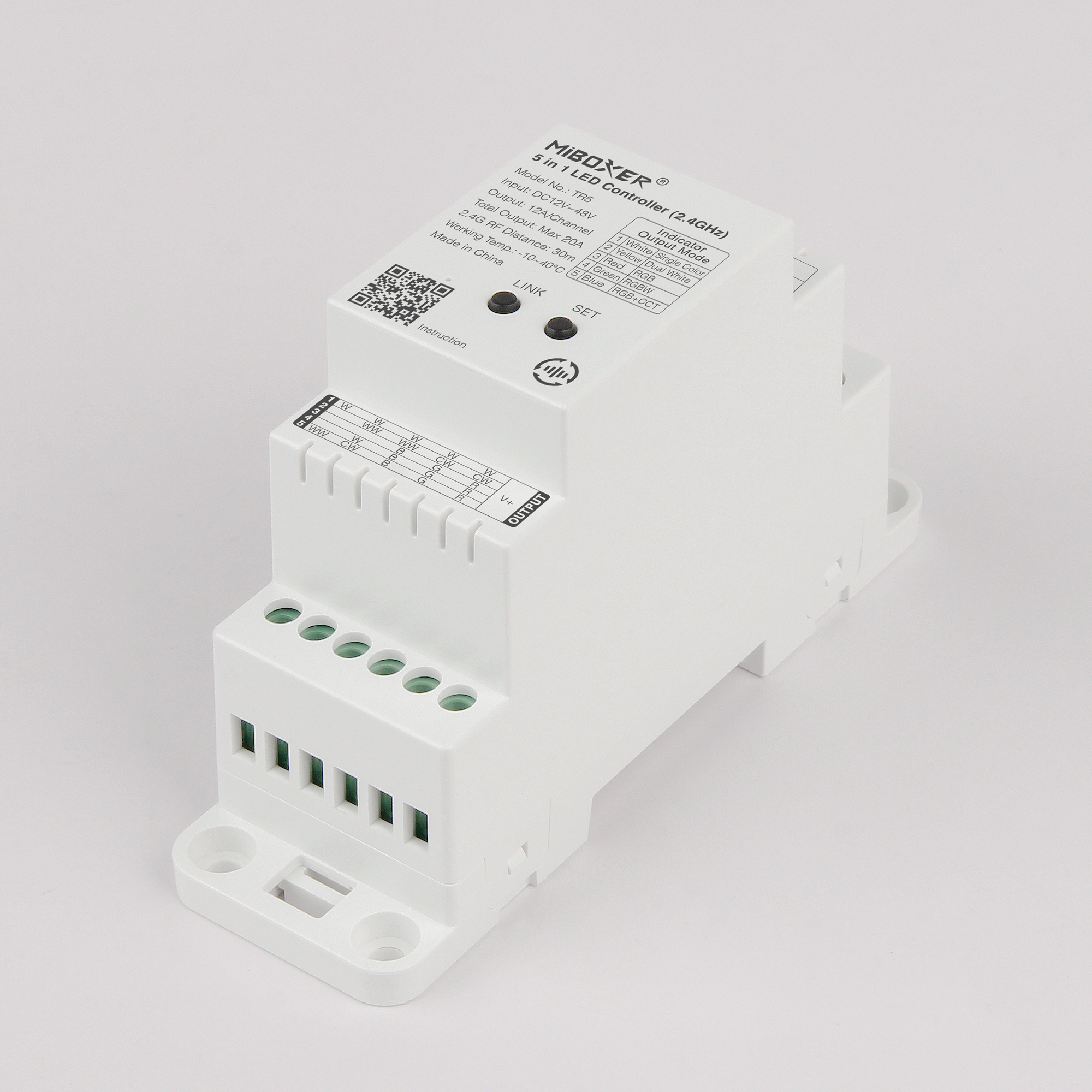 r522 Miboxer, 5in1 DIN bėgio LED valdiklis 12V-48VDC 20A TR5