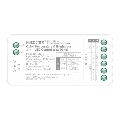 Miboxer, SR2-2 spalvos temperatūros ir ryškumo 3in1 valdiklis (2.4GHz)