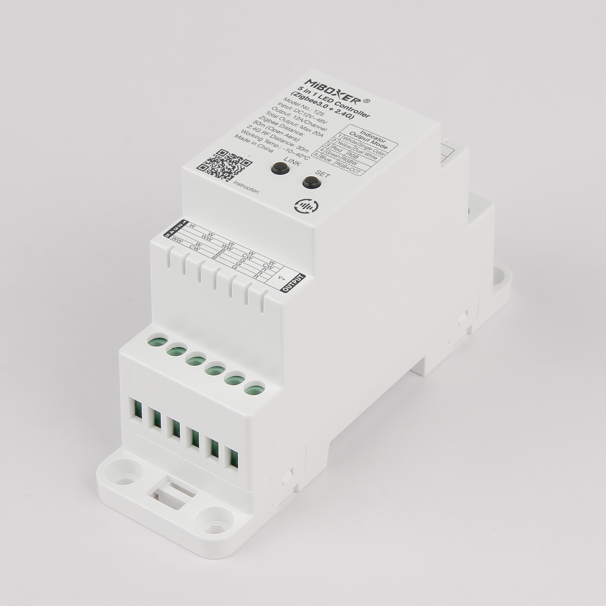 z5222 Miboxer, 5in1 DIN bėgio LED valdiklis 12V-48VDC 20A TZ5 Zigbee 3.0