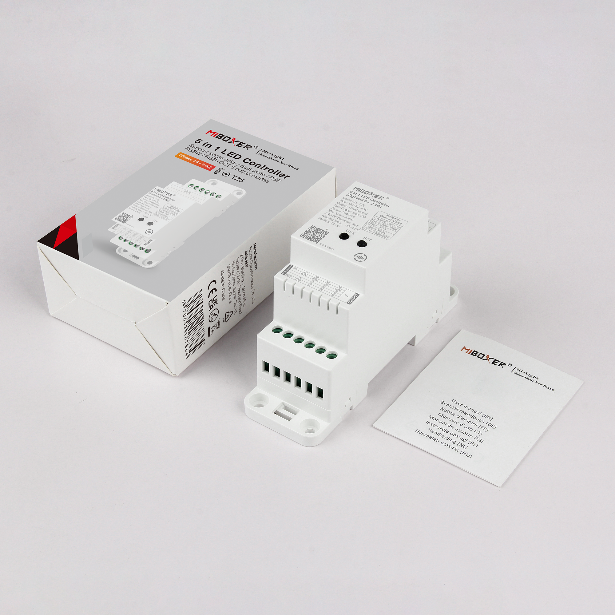 z5444 Miboxer, 5in1 DIN bėgio LED valdiklis 12V-48VDC 20A TZ5 Zigbee 3.0